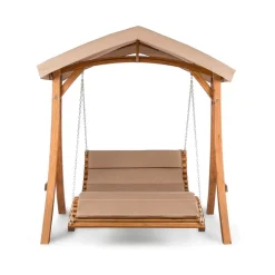 Blumfeldt Bermuda - Hollywoodschaukel , Gartenschaukel , Sitzfläche:130 Cm , Belastung: Max. 240 Kg , Lärchenholz , Weichholz , Witterungsbeständig , Sonnendach , 5 Cm Polyester Sitz-Kissen , Beige -Garten- & Gewächshäuser Geschäft 10b3691169e26e8f293681688433f79c