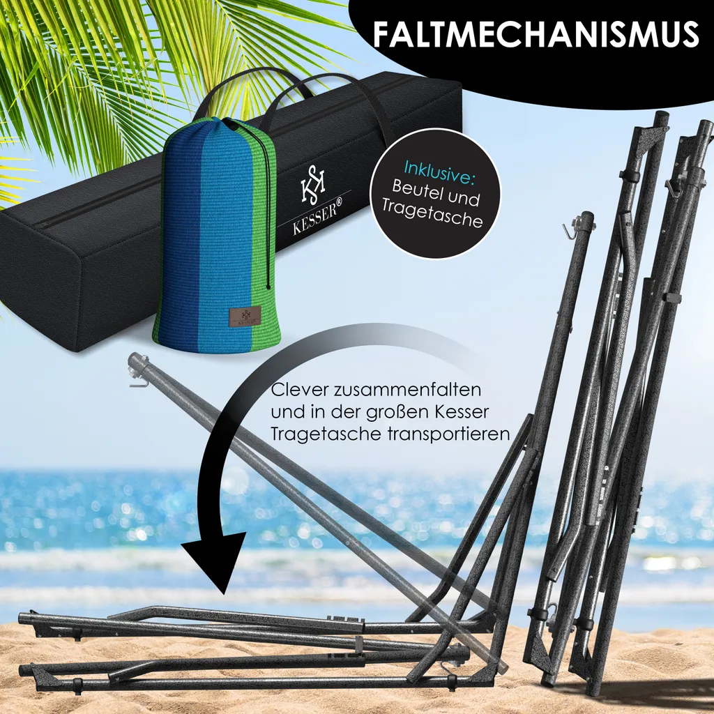 KESSER® Hängematte Vill Mit Gestell Metall Faltbar Verstellbar Stabiler Rahmen Indoor & Outdoor Mit Tragetasche + Beutel Hängesessel Hängemattengestell Camping Garten Pool Balkon Terrasse , Farbe:Blau 9 KESSER® Hängematte Vill Mit Gestell Metall Faltbar Verstellbar Stabiler Rahmen Indoor & Outdoor Mit Tragetasche + Beutel Hängesessel Hängemattengestell Camping Garten Pool Balkon Terrasse , Farbe:Blau – Bild 9