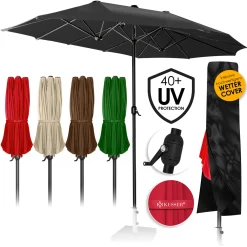 KESSER® Sonnenschirm Doppelsonnenschirm Inkl. Abdeckung + Windsicherung | Gartenschirm | Marktschirm | Terrassenschirm Mit Handkurbel | Oval | Aluminium | UV-beständig | Wasserabweisend, Farbe:Anthrazit -Garten- & Gewächshäuser Geschäft 10b95fbc5e0e1106a9b963cf39e1a903