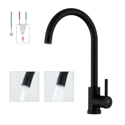Aihom Wasserhahn Küche 360° Drehbar Niederdruck Küchenarmatur Niederdruck Mischbatterie Küche Armatur Edelstahl Spültischarmatur Für Spüle Boiler, Schwarz