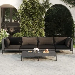 VidaXL 5-tlg. Garten-Lounge-Set Mit Kissen Poly Rattan Dunkelgrau