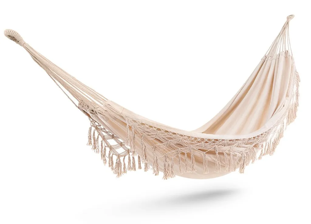 Di Volio Brasilianische Premium Hängematte BARI Mit Fransen Im Boho-Look - Hängeliege Für Zwei Personen 200 X 150 Cm (weiß) 2 Di Volio Brasilianische Premium Hängematte BARI Mit Fransen Im Boho-Look - Hängeliege Für Zwei Personen 200 X 150 Cm (weiß) – Bild 2