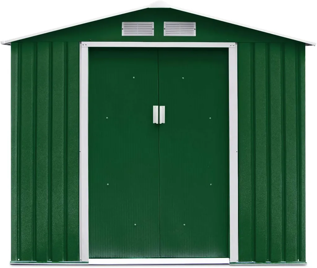 COSTWAY Metall Gerätehaus Inkl. Metallfundament 213x127x185cm Gartenhaus Geräteschuppen Garten Schuppen Dunkelgrün 6 COSTWAY Metall Gerätehaus Inkl. Metallfundament 213x127x185cm Gartenhaus Geräteschuppen Garten Schuppen Dunkelgrün – Bild 6
