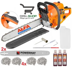 Alfa Benzin Kettensäge Motorsäge 4,9PS 52ccm Motorkettensäge Kettensägen 4x Ketten 3xÖl 2x Schwerte