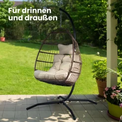 VITA5 Hängesessel Mit Gestell - Bequemer Hängekorb Sessel Zum Entspannen - Einzigartiger Hängesessel Indoor Und Outdoor - Boho Egg Schaukel Für Terrasse, Kinderzimmer, Leseecke - 150kg Tragkraft, Beige -Garten- & Gewächshäuser Geschäft 115a6994bcccbfb881cad24ec21419aa