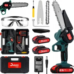 Delphi Akku-Kettensäge 6" Zoll D-04 2x 21V 1500 MAh 1000W Battery Bürstenlose Kreissäge Mini Kettensäge Mit Akku,elektrische Säge Zum Schneiden Von Ästen, Gartenbäumen, Kabellos Tragbar Kettensäge