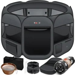 LOVPET® Welpenlaufstall Tierlaufstall Faltbar Für Kleintiere Hunde, Katzen Inkl. Hundenapf Hundelaufstall Freigehege Oxfordgewebe Pop-up System Indoor & Outdoor, Farbe:Anthrazit / Schwarz -Garten- & Gewächshäuser Geschäft 118927a5f21c7b0d1c996665053827df