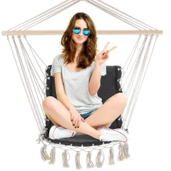 HängemattenGlück Detex Hängesessel 150kg Hängesitz Sitzpolster Atmungsaktiv Boho Style Geflochten Hängestuhl Hängeschaukel Hängematte Outdoor Indoor Garten, Farbe:Grau -Garten- & Gewächshäuser Geschäft 119357c94a153cb520c2c99b3f4b5764
