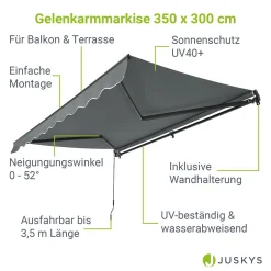 Juskys Markise 350 X 300 Cm - Beschattung Terrasse & Balkon - Gelenkarmmarkise Mit Kurbel & Halterung - Sonnenschutz Balkonmarkise Gelenkmarkise Grau -Garten- & Gewächshäuser Geschäft 11a4080b25c0969ae1dd6d86649e47cd
