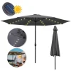 EINFEBEN 3.5m Sonnenschirm Mit LED Solar Marktschirm Mit Handkurbel UV40+ Outdoor-Schirm Terrassen,Grau