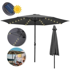 EINFEBEN 3.5m Sonnenschirm Mit LED Solar Marktschirm Mit Handkurbel UV40+ Outdoor-Schirm Terrassen,Grau