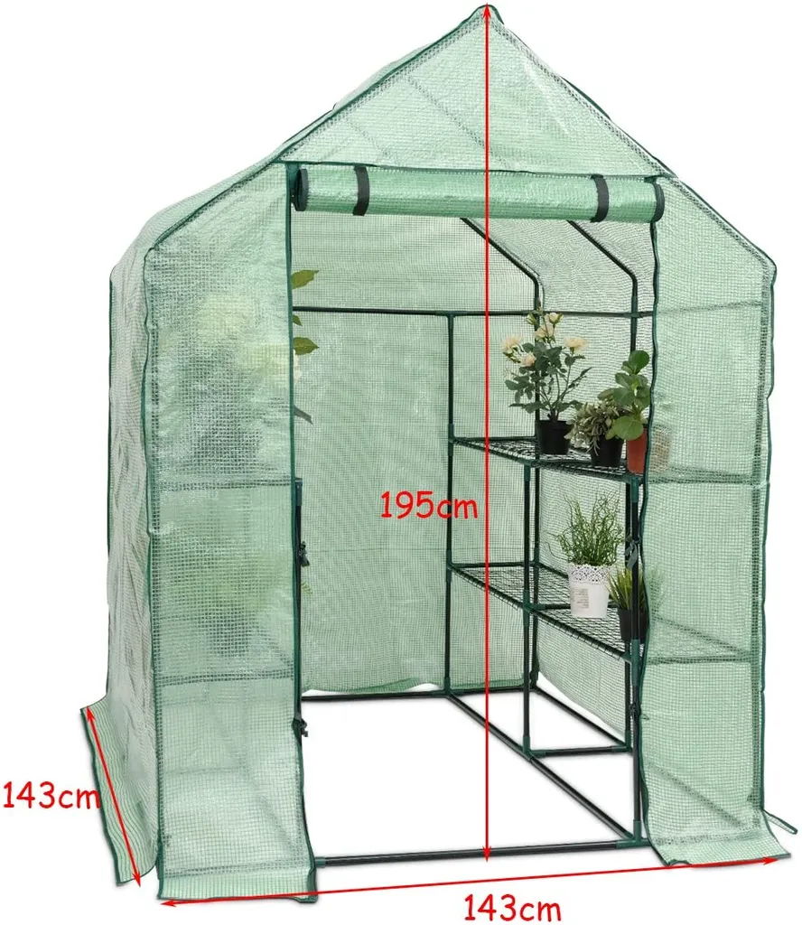 COSTWAY Gewächshaus Foliengewächshaus Treibhaus Tomatenhaus Pflanzenhaus Folienhaus Folienzelt 143x143x195cm Grün 5 COSTWAY Gewächshaus Foliengewächshaus Treibhaus Tomatenhaus Pflanzenhaus Folienhaus Folienzelt 143x143x195cm Grün – Bild 5