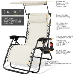 KESSER® - Sonnenliege Liegestuhl Mit Sonnendach Getränkehalter | Verstellbar Rückenlehne | Abnehmbares Kopfkissen Kopfpolster| Klappbar | Stahlrahmen | Garten Liege Hochlehner | Gartenstuhl, Farbe:Beige -Garten- & Gewächshäuser Geschäft 12028beb9daf89952159946aff8e8a6f