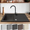 Aquamarin® Spülbecken - Granit, Set, Ca. 75,9 X 45,9 Cm, Mit Ablaufgarnitur, Schwarzem Wasserhahn, Umkehrbarer Abtropffläche, Rechteckig, Schwarz - Einbauspüle, Spüle, Verbundspüle, Küchenspüle