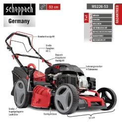 Scheppach 6 In 1 Benzin-Rasenmäher MS226-53 SE Rasentrimmer Gartenpflege -Garten- & Gewächshäuser Geschäft 12f41b21873eeef71885126251d1ba7f