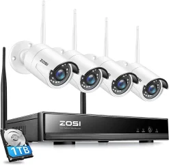 ZOSI 2K Außen WLAN Überwachungskamera Set, 4X 3MP WiFi IP Kamera Mit 8CH 5MP 1TB HDD NVR, 24/7 Videoaufzeichnung, Bewegungserkennung, 24M IR Nachtsicht