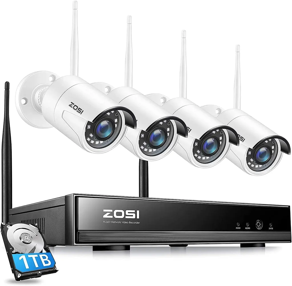ZOSI 2K Außen WLAN Überwachungskamera Set, 4X 3MP WiFi IP Kamera Mit 8CH 5MP 1TB HDD NVR, 24/7 Videoaufzeichnung, Bewegungserkennung, 24M IR Nachtsicht 1 ZOSI 2K Außen WLAN Überwachungskamera Set, 4X 3MP WiFi IP Kamera Mit 8CH 5MP 1TB HDD NVR, 24/7 Videoaufzeichnung, Bewegungserkennung, 24M IR Nachtsicht