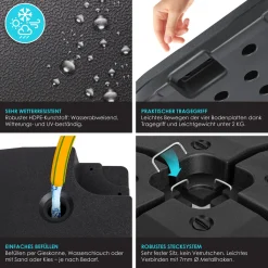 KESSER® Sonnenschirmständer 4-teilig Schirmgewicht Schirmständer Für Ampelschirm Bodenkreuz 90 Liter / 120 Kg Befüllbar Mit Wasser Oder Sand Inkl. Metallverbinder Ampelschirmständer Kunststoff, Farbe:Schwarz -Garten- & Gewächshäuser Geschäft 13fa4ec211d38fec7c9fd3e18633a5bb