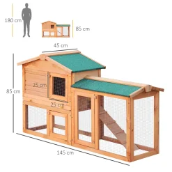 PawHut Kleintierstall Zwergkaninchenstall Meerschweinchenstall Outdoor Freilaufgehege Winterfest Mit Freigehege Massivholz Natur 145 X 45 X 85 Cm -Garten- & Gewächshäuser Geschäft 140adcee2c4b547eb6eb858236dfe14e