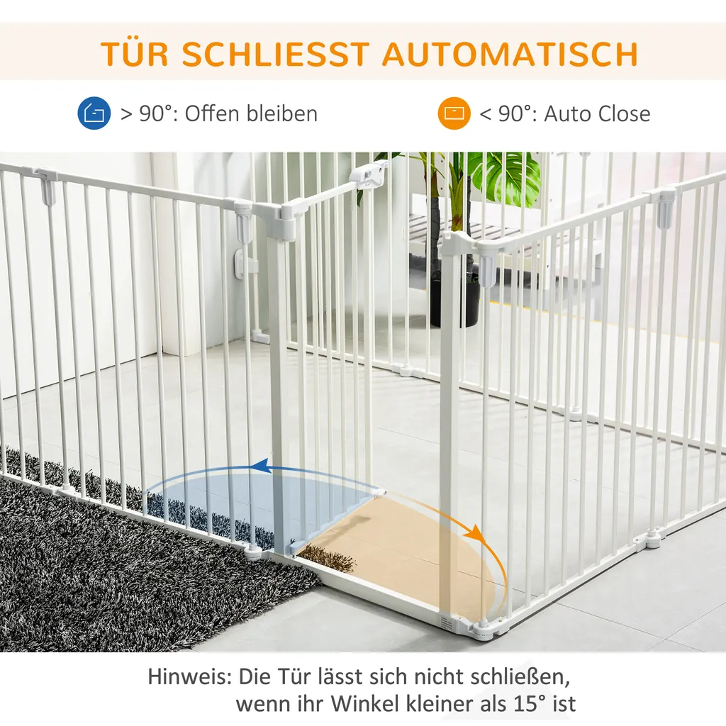 PawHut Welpenauslauf Freigehege Für Hund Schutzgitter Mit Tür Kaminschutzgitter Flexible Klappbar 8 Paneele Je 60 X 76 Cm Weiß 5 PawHut Welpenauslauf Freigehege Für Hund Schutzgitter Mit Tür Kaminschutzgitter Flexible Klappbar 8 Paneele Je 60 X 76 Cm Weiß – Bild 5