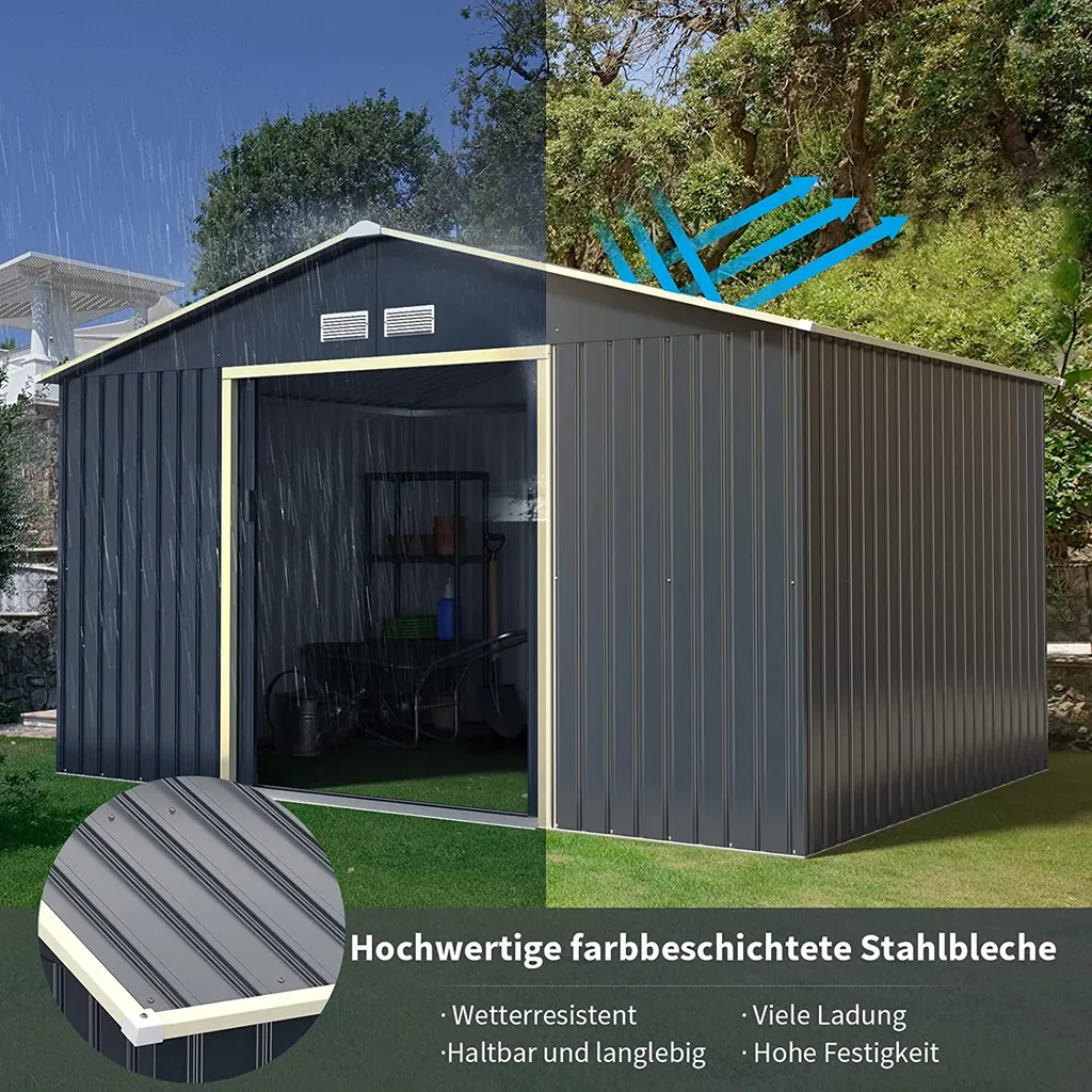 COSTWAY Gerätehaus Metall, 340x255x210 Cm, Geräteschuppen Abschließbar, Gartenhaus Mit 4 Luftschlitzen & Schiebetür, Garten Schuppen Für Rasenmäher Fahrräder, Metallschuppen Geräteschuppen Outdoor 3 COSTWAY Gerätehaus Metall, 340x255x210 Cm, Geräteschuppen Abschließbar, Gartenhaus Mit 4 Luftschlitzen & Schiebetür, Garten Schuppen Für Rasenmäher Fahrräder, Metallschuppen Geräteschuppen Outdoor – Bild 3