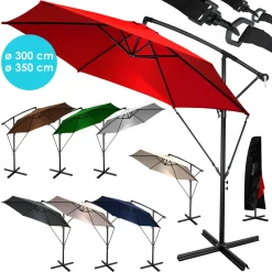 KESSER® Alu Ampelschirm Sonnenschirm + Abdeckung Ø300 Cm / Ø350 Cm Mit Kurbelvorrichtung Kurbelschirm Mit Ständer UV-Schutz Aluminium Wasserabweisende Bespannung - Schirm Gartenschirm Marktschirm, Farbe:Anthrazit, Varianten:350cm