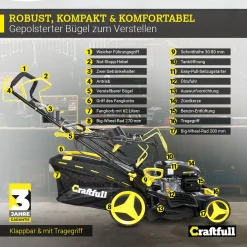 Craftfull Benzinrasenmäher CR-196-20, 51 Cm Schnittbreite, Benzin Rasenmäher Mit Radantrieb Inkl. Rasenkamm, 196 Cc, 4,4 KW / 6PS, Euro 5 Norm, 5in1, Marken Motor, GT-Markengetriebe, 8 Stufen Höhenverstellbar, 62 Liter Fangsack, Easy-Clean-Funktion 14 Craftfull Benzinrasenmäher CR-196-20, 51 Cm Schnittbreite, Benzin Rasenmäher Mit Radantrieb Inkl. Rasenkamm, 196 Cc, 4,4 KW / 6PS, Euro 5 Norm, 5in1, Marken Motor, GT-Markengetriebe, 8 Stufen Höhenverstellbar, 62 Liter Fangsack, Easy-Clean-Funktion -Garten- & Gewächshäuser Geschäft 147df13a9e2469433b07c3a12f7b6aa8
