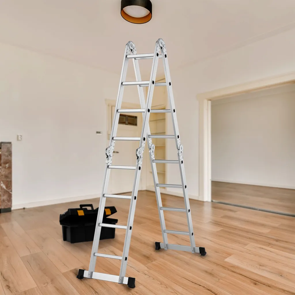 Juskys Aluminium Multifunktionsleiter 4x4 Stufen - 4,7 M Länge Klappbar – Leiter 4-teilig Bis 150 Kg - Gelenkleiter Klappleiter Stehleiter Aluleiter 2 Juskys Aluminium Multifunktionsleiter 4x4 Stufen - 4,7 M Länge Klappbar – Leiter 4-teilig Bis 150 Kg - Gelenkleiter Klappleiter Stehleiter Aluleiter – Bild 2