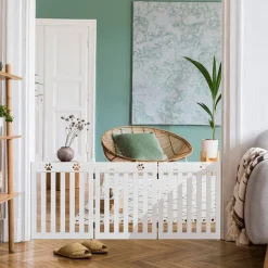 COSTWAY Absperrgitter Hunde, Schutzgitter Holz Klappbar, Treppengitter 60cm Hoch, Hundeabsperrgitter Flexibel Türschutzgitter