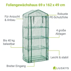 Juskys Foliengewächshaus Aufrollbare Tür – Kompaktes Gewächshaus Für Pflanzen - Stabiles Balkon Treibhaus Mit 4 Ebenen, Großem Eingang, PE-Abdeckung -Garten- & Gewächshäuser Geschäft 1517a17f8ef83f7e75ef5551142470bb