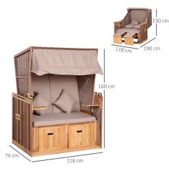 Outsunny Strandkorb Volllieger Gartenliege Getrankehaltern PE Rattan Beige 118 X 79 X 50 Cm