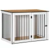 Pawhut Hundekäfig Schrank Haustierkäfig Tierkäfig Für Große Hunde Hundehütte Mit Tischoberfläche Hundebox Innen Spanplatte Dunkelwalnuss+Weiß 106 X 60 X 76 Cm