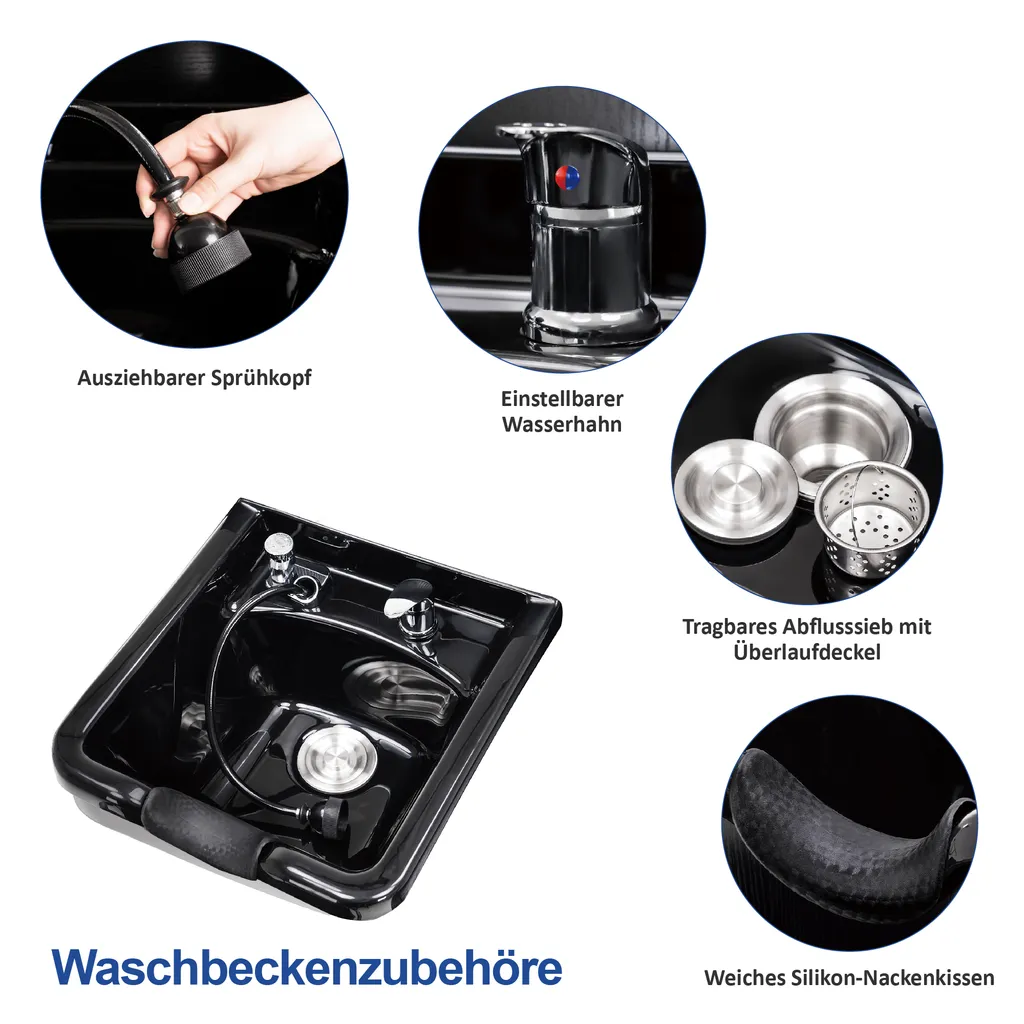 Barberpub Friseur Waschtisch Friseurwaschplatz 3130BK, Mit Waschbecken, Mit Wandspiegel, Mit Unterschrank 80 Cm, Friseur Salon SPA Friseureinrichtung, MFC+PVC, Schwarz, 47,5 X 84 X 169 Cm 6 Barberpub Friseur Waschtisch Friseurwaschplatz 3130BK, Mit Waschbecken, Mit Wandspiegel, Mit Unterschrank 80 Cm, Friseur Salon SPA Friseureinrichtung, MFC+PVC, Schwarz, 47,5 X 84 X 169 Cm – Bild 6