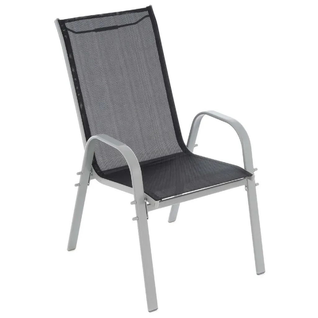 VCM 4er Set Stapelstuhl Rahmen Hellgrau Textilene Schwarz Gartenstuhl Stapelsessel 2 VCM 4er Set Stapelstuhl Rahmen Hellgrau Textilene Schwarz Gartenstuhl Stapelsessel – Bild 2