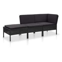 VIDAXL 3-tlg. Garten-Lounge-Set Mit Auflagen Poly Rattan Schwarz