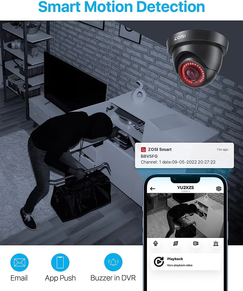 ZOSI 1080P Aussen Überwachungskamera Set, 8CH 1TB HDD DVR Und 6X 2MP Dome Kamera, IP66 Wasserdicht, 24M IR Nachtsicht 3 ZOSI 1080P Aussen Überwachungskamera Set, 8CH 1TB HDD DVR Und 6X 2MP Dome Kamera, IP66 Wasserdicht, 24M IR Nachtsicht – Bild 3