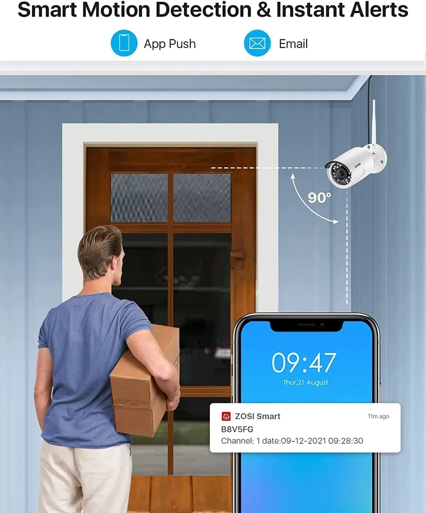 ZOSI 2K Außen WLAN Überwachungskamera Set, 4X 3MP WiFi IP Kamera Mit 8CH 5MP 1TB HDD NVR, 24/7 Videoaufzeichnung, Bewegungserkennung, 24M IR Nachtsicht 5 ZOSI 2K Außen WLAN Überwachungskamera Set, 4X 3MP WiFi IP Kamera Mit 8CH 5MP 1TB HDD NVR, 24/7 Videoaufzeichnung, Bewegungserkennung, 24M IR Nachtsicht – Bild 5