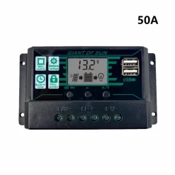 Stretoey 50A MPPT Solar Laderegler, Solarregler Solarpanel Controller Regulator, PWM Dual USB Photovoltaik Panel, Schwarz