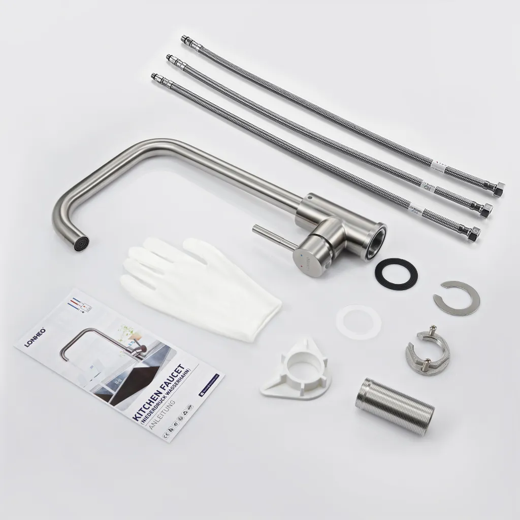 Lonheo Niederdruck Küche Wasserhahn, 360° Küchenarmatur, Mischbatterie, Spültischarmatur Für Durchlauferhitzer, Mit 3 Anschlussschläuchen 9 Lonheo Niederdruck Küche Wasserhahn, 360° Küchenarmatur, Mischbatterie, Spültischarmatur Für Durchlauferhitzer, Mit 3 Anschlussschläuchen – Bild 9