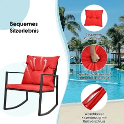 COSTWAY 3-teiliges Gartenmöbel-Set, Balkonmöbel, Tisch Und 2 Schaukelstühle, Sitzgruppe Terrassenmöbel Mit Kissen Für Garten, Hinterhof, Balkon (Rot) 8 COSTWAY 3-teiliges Gartenmöbel-Set, Balkonmöbel, Tisch Und 2 Schaukelstühle, Sitzgruppe Terrassenmöbel Mit Kissen Für Garten, Hinterhof, Balkon (Rot) -Garten- & Gewächshäuser Geschäft 16a9fe39704c5880bf2c1151ebf81e24