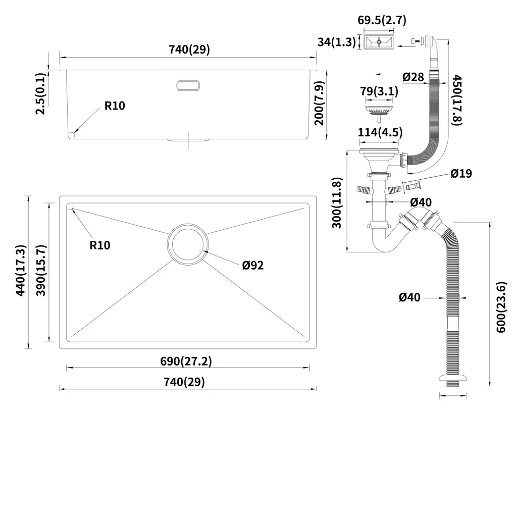 Lonheo Edelstahl Spülbecken 74 X 44cm Für Ab 80cm Unterschrank, Küchenspüle Edelstahlspüle Inkl. Ablaufgarnitur 8 Lonheo Edelstahl Spülbecken 74 X 44cm Für Ab 80cm Unterschrank, Küchenspüle Edelstahlspüle Inkl. Ablaufgarnitur – Bild 8
