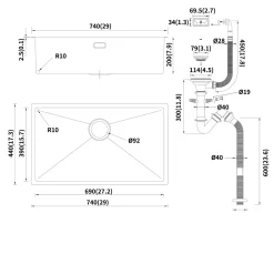 Lonheo XL Spülbecken 74 X 44cm Eckige Edelstahlspüle, Einbauspüle Für Ab 80er Unterschrank, Küchenspüle Mit Über- Und Ablaufgarnitur -Garten- & Gewächshäuser Geschäft 16d35672171b6b9feb3c238ac1bfafea