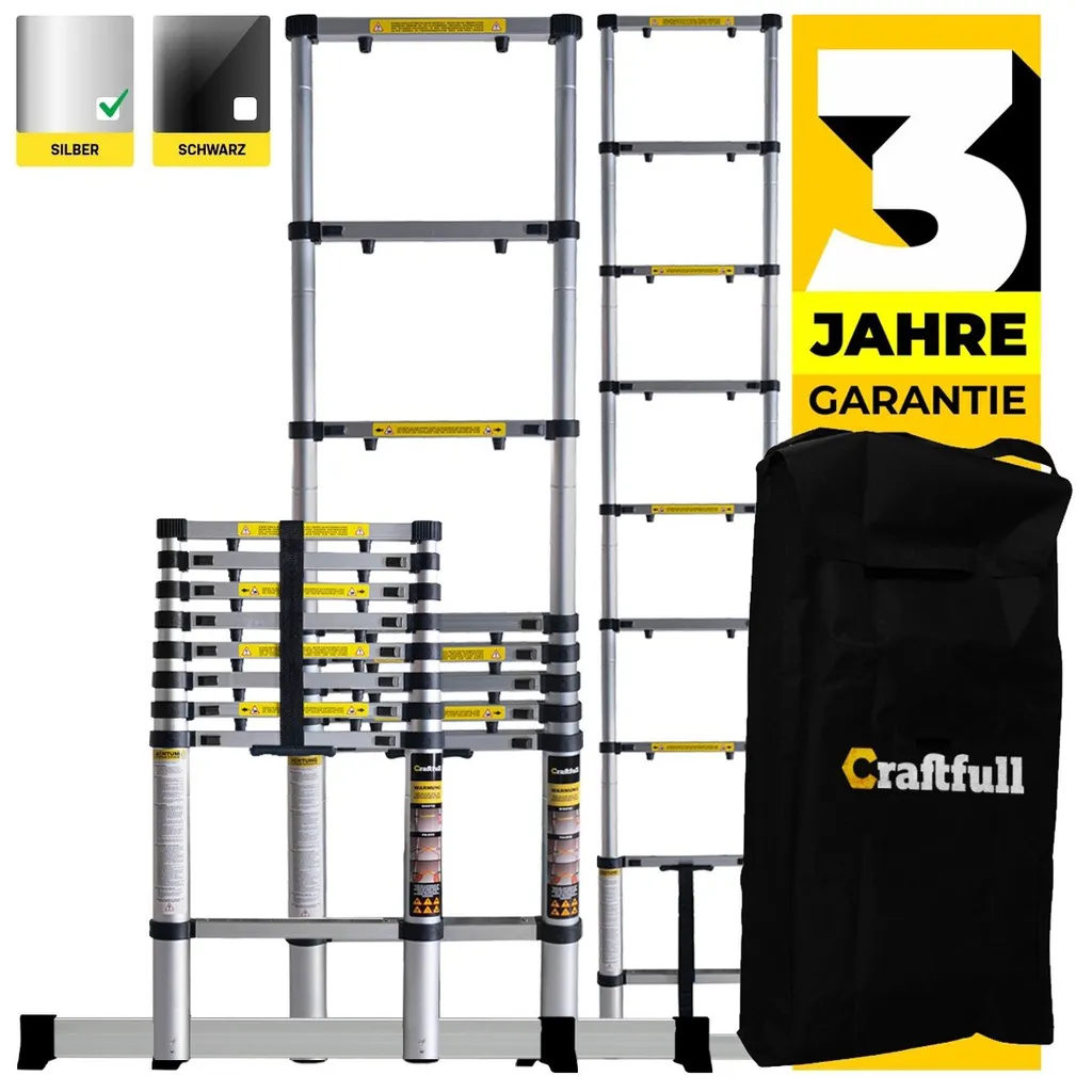 Craftfull Alu Teleskopleiter - Anlege - Leiter - Aluleiter - Stehleiter - Mehrzweckleiter - (3.2 Meter) 1 Craftfull Alu Teleskopleiter - Anlege - Leiter - Aluleiter - Stehleiter - Mehrzweckleiter - (3.2 Meter)