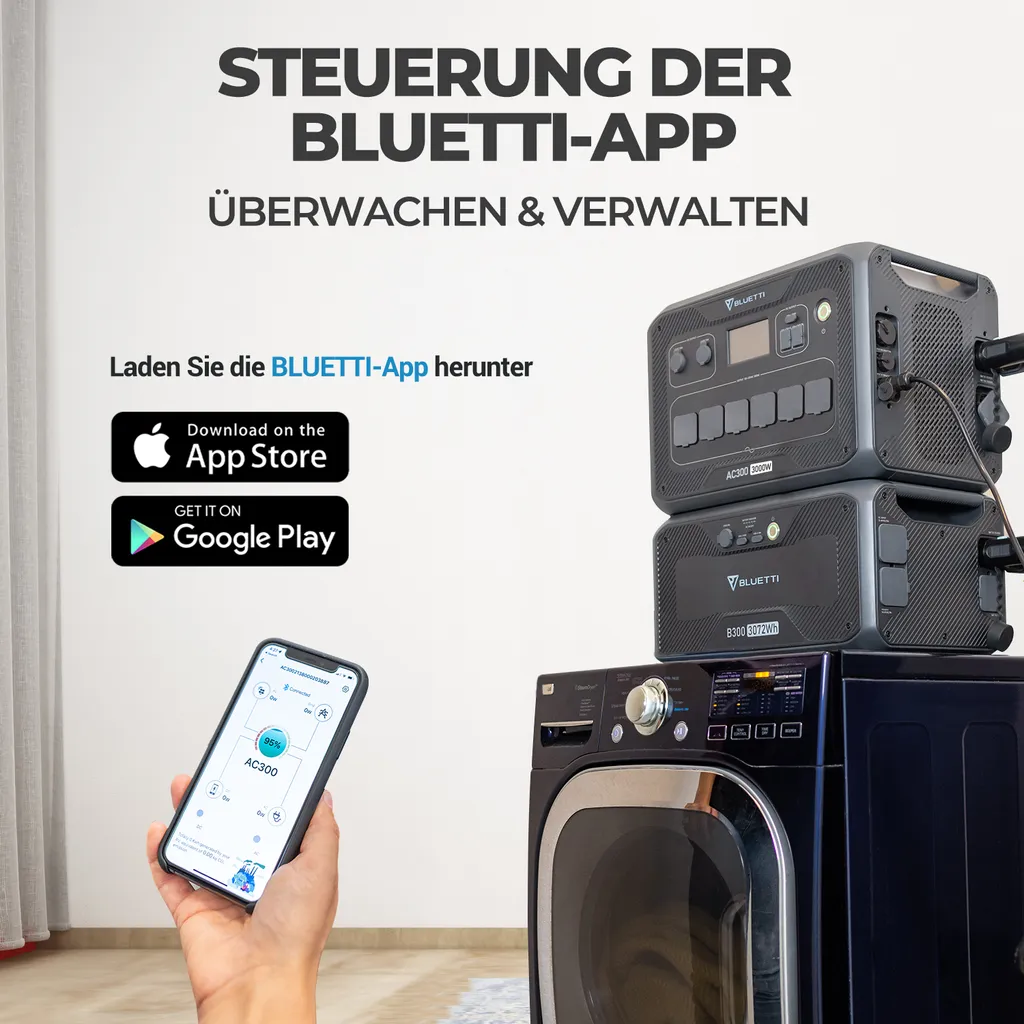 BLUETTI Tragbare Stromerzeuger AC300 Mit B300 Erweiterungsakkus, 6144Wh LiFePO4 Batterie-Backup Mit 6x3000W AC-Steckdosen (6000W Spitzen), Solargenerator Für Heim-Backup, Camping, Notfall 9 BLUETTI Tragbare Stromerzeuger AC300 Mit B300 Erweiterungsakkus, 6144Wh LiFePO4 Batterie-Backup Mit 6x3000W AC-Steckdosen (6000W Spitzen), Solargenerator Für Heim-Backup, Camping, Notfall – Bild 9