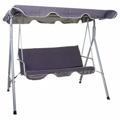 Mendler Hollywoodschaukel HWC-D61, Gartenschaukel Hängeschaukel Bank, 3-Sitzer UV 50+ Verstellbares Dach 197x185cm Dunkelgrau