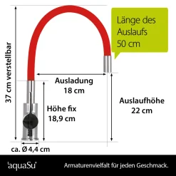 'aquaSu® Küchenarmatur Lago Multi 2.0 | Wasserhahn Küche | Spültischarmatur In Chrom-rot | Einhebelmischer Für Spüle | Auslauf Formbar & Schwenkbar | Keramikkartusche | Messing | 78887 8 -Garten- & Gewächshäuser Geschäft 173c33729e3665818a132a4830344b03