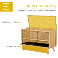 Pawhut Zwergkaninchenstall Mit Bodenwanne Und Rampe Für 2 Zwergkaninchen Einfache Reinigung Meerschweinchenstall Kleintierstall Kleintierkäfige Tannenholz Asphalt Gelb 120 X 50 X 82 Cm -Garten- & Gewächshäuser Geschäft 1762c32c6cd156bd38df049f0bf51c66