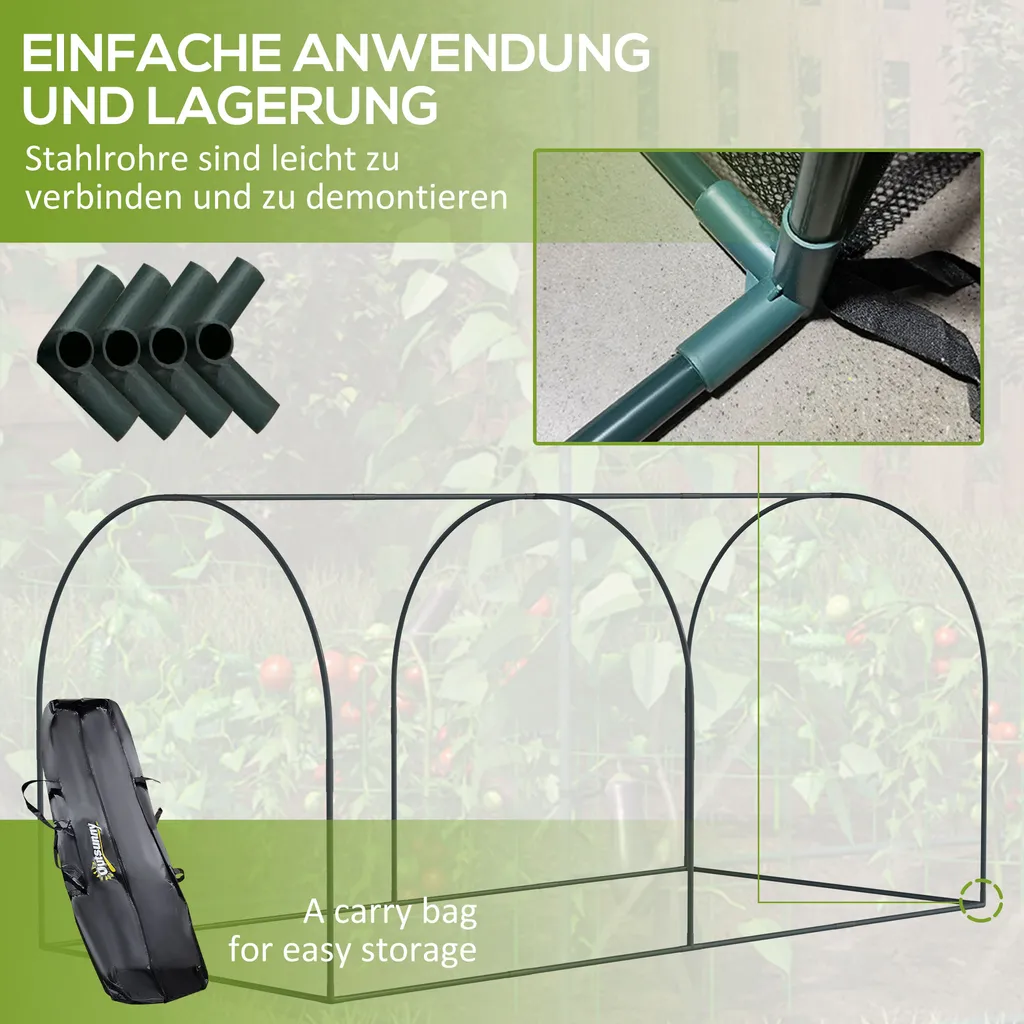 Outsunny 2,49 X 1,2 M Mini Gewächshaus, Pflanzenschutzzelt Mit Tür, Winddcihtes Tomatenhaus, Treibhaus Mit Stahlrahmen, HDPE-Netz Für Garten, Balkon, Dunkelgrün 5 Outsunny 2,49 X 1,2 M Mini Gewächshaus, Pflanzenschutzzelt Mit Tür, Winddcihtes Tomatenhaus, Treibhaus Mit Stahlrahmen, HDPE-Netz Für Garten, Balkon, Dunkelgrün – Bild 5