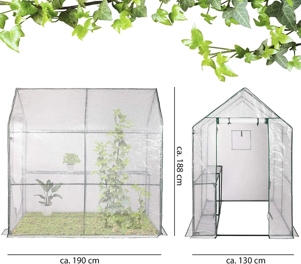 ONVAYA® Foliengewächshaus Günni Mit Regalen & Fenster | Gewächshaus Aus Folie Für Den Garten | Anzuchthaus | Stabil, Winterfest & UV-beständig | 188 X 130 X 190 Cm 2 ONVAYA® Foliengewächshaus Günni Mit Regalen & Fenster | Gewächshaus Aus Folie Für Den Garten | Anzuchthaus | Stabil, Winterfest & UV-beständig | 188 X 130 X 190 Cm – Bild 2