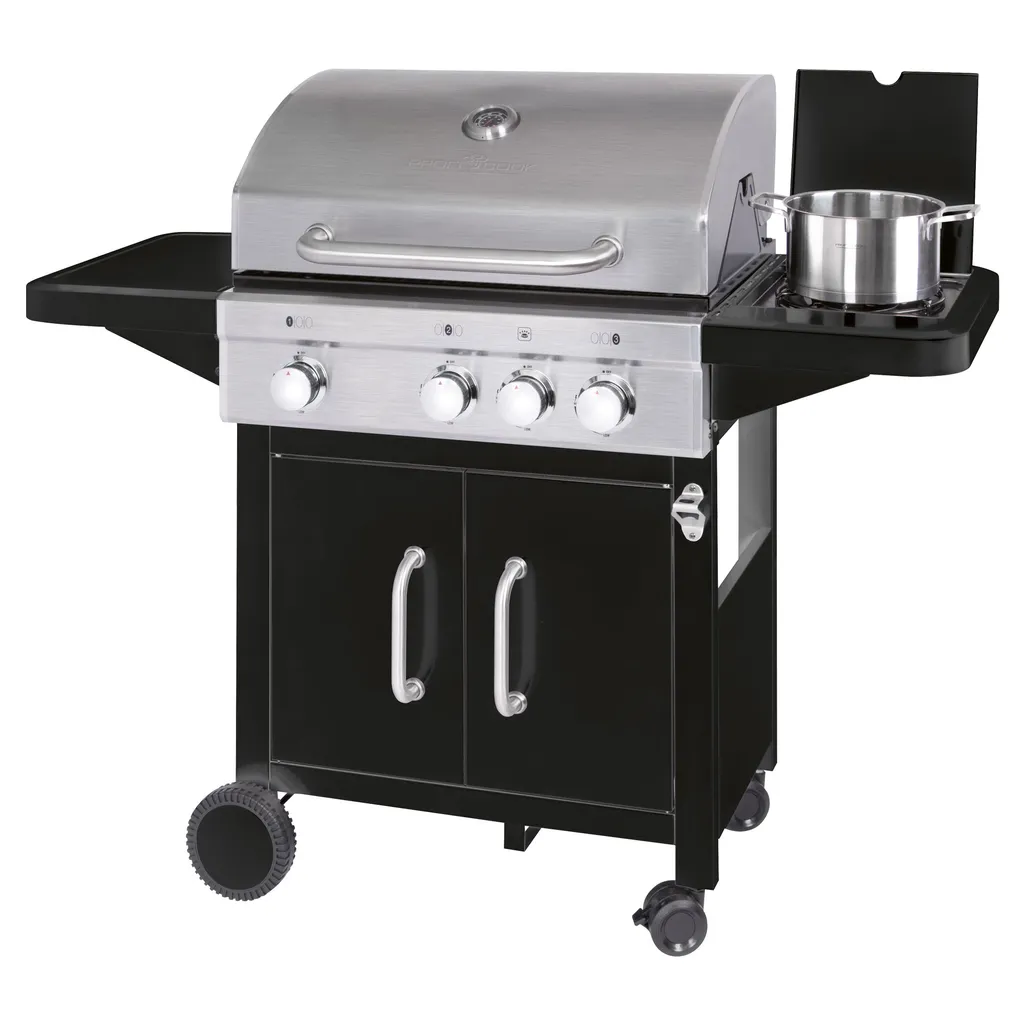 ProfiCook® Gasgrill 3 Brenner + 1 Seitenbrenner, Gas Grill Inkl. Gusseisen-Roste, Gasdruckminderer Und Schlauch, Für 5kg Gasflasche, Gasgrill Mit Kochplatte Und Temperaturanzeige , PC GG 1219 10 ProfiCook® Gasgrill 3 Brenner + 1 Seitenbrenner, Gas Grill Inkl. Gusseisen-Roste, Gasdruckminderer Und Schlauch, Für 5kg Gasflasche, Gasgrill Mit Kochplatte Und Temperaturanzeige , PC GG 1219 – Bild 10